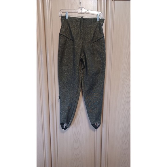 Vintage 80s Amazone Made In France black Gold Sparkle stirrup  pants 10/12 MED - Picture 1 of 11